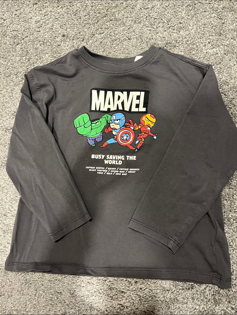 Marvel Black Long-Sleeve Kids Tee with Hulk, Captain America & Iron Man